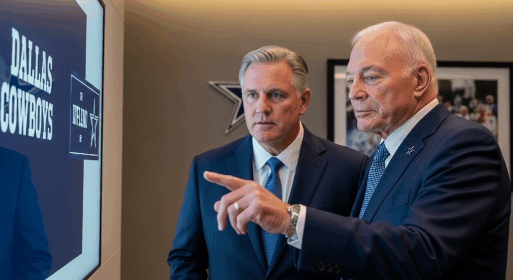 Dallas Cowboys head coach Mike McCarthy with team owner Jerry Jones highlighting brand influence on salary