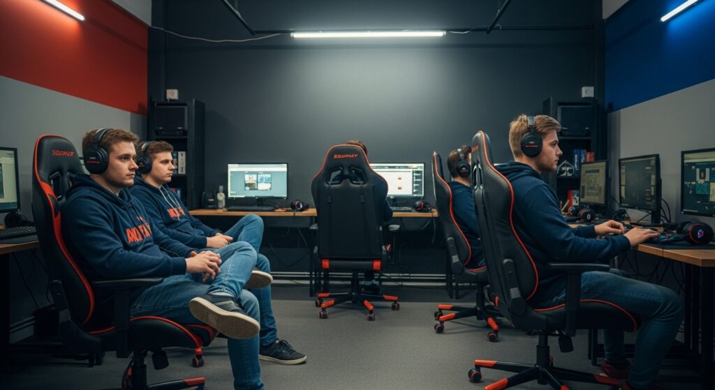 Esports team practicing scrims at gaming house