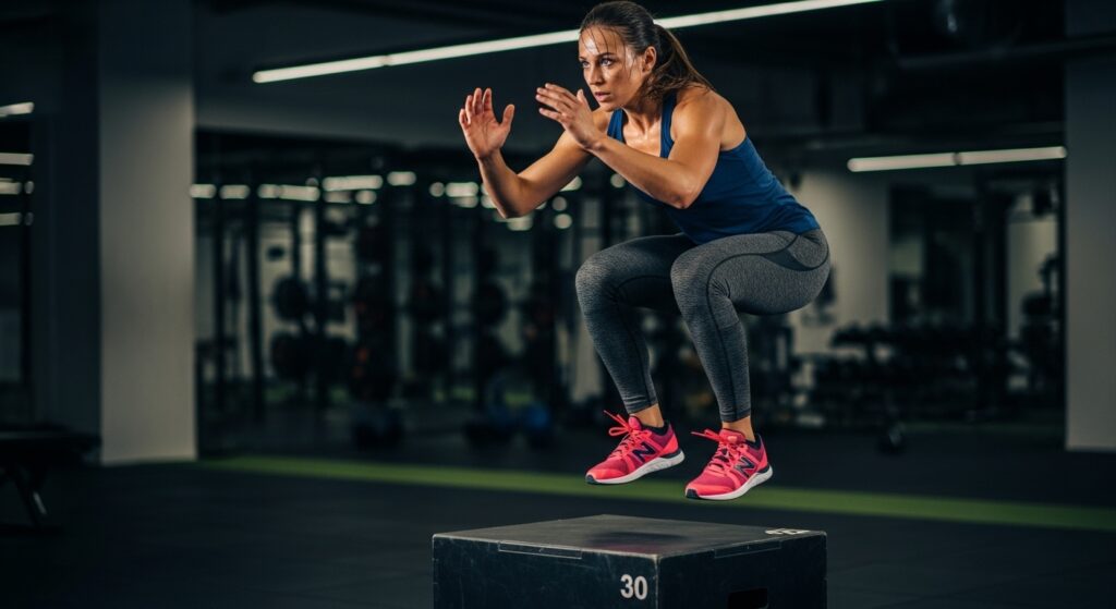 Athlete performing box jumps to improve vertical jump