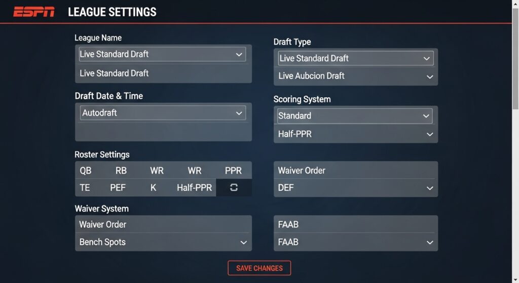 ESPN Fantasy Football league settings before draft