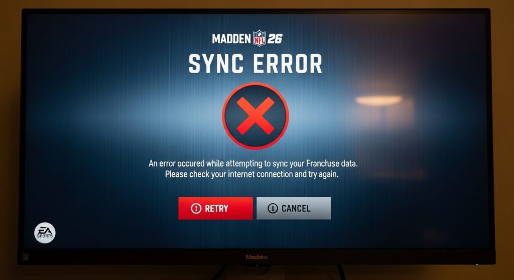 Madden NFL 26 Franchise Mode sync error screen