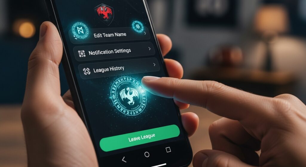 User selecting leave option in fantasy football app settings