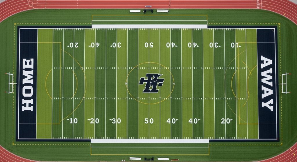 football field layout showing yard lines, hash marks, and end zones