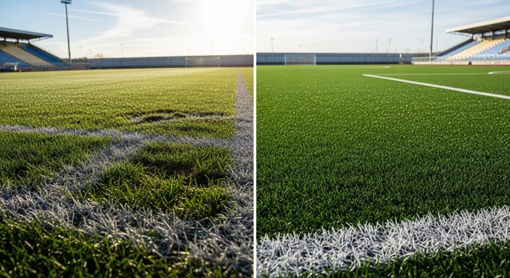 natural grass and artificial turf playing surfaces used for soccer and football