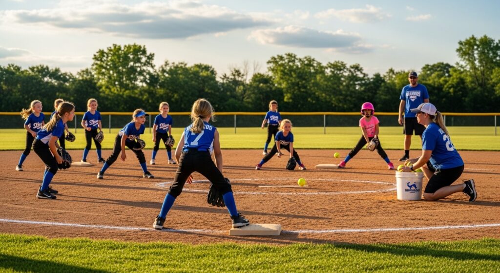 softball fielding practice on short infield