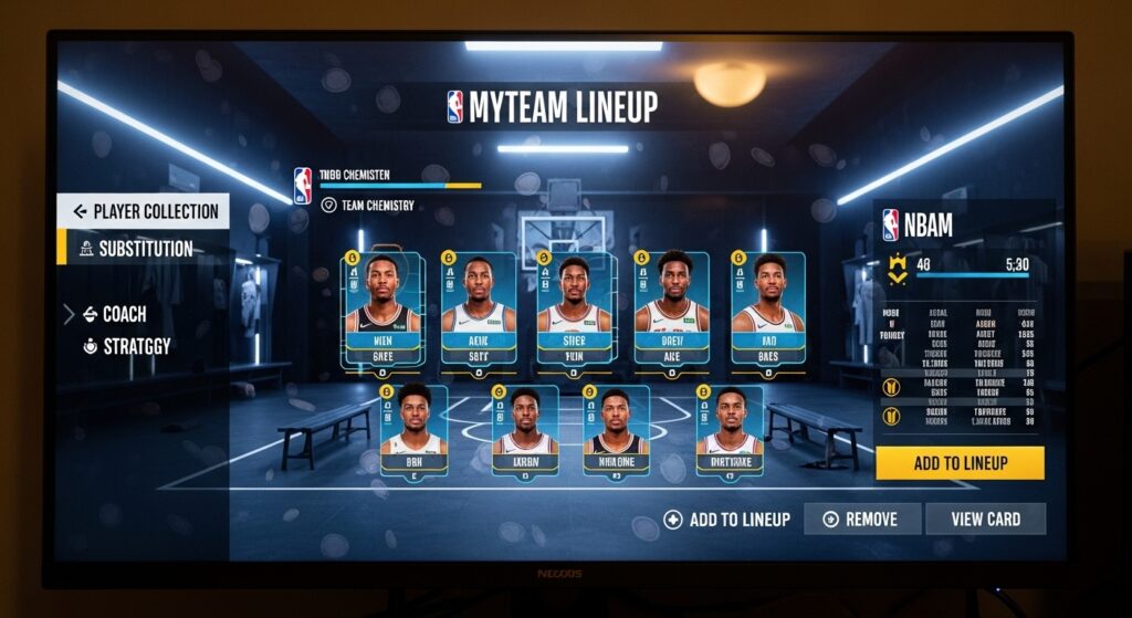 NBA 2K25 MyTeam lineup builder screen