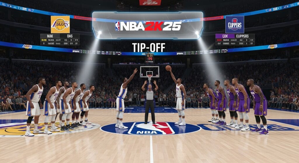 NBA 2K25 gameplay tip-off screen