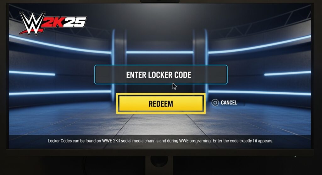 WWE 2K25 MyFACTION locker code input screen showing reward claim
