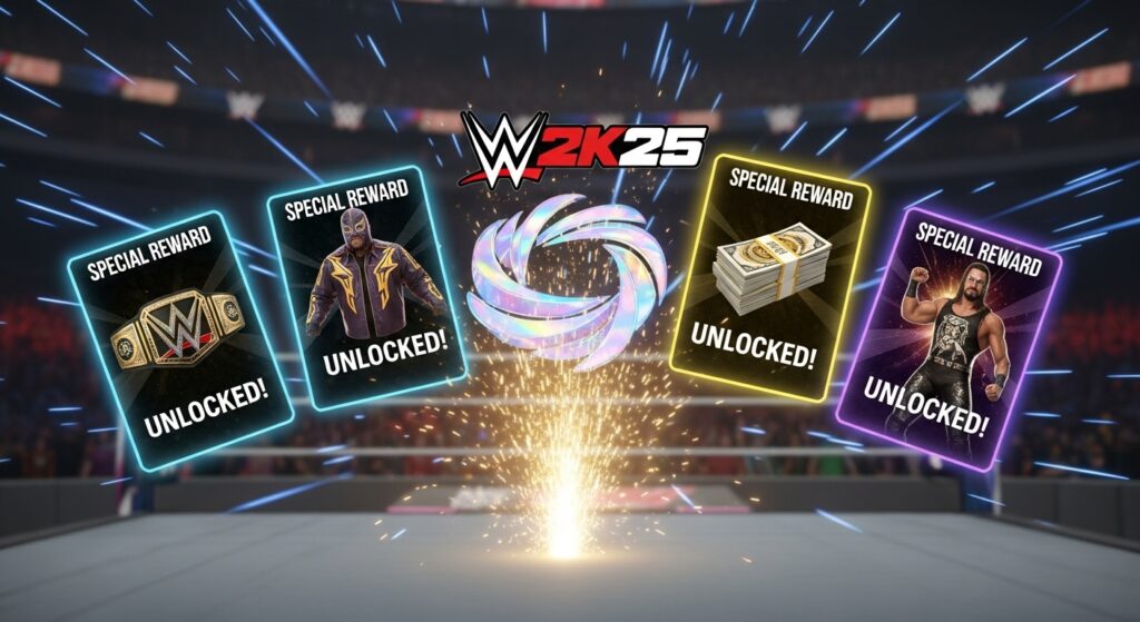 WWE 2K25 in-game pack unlock animation showing special rewards