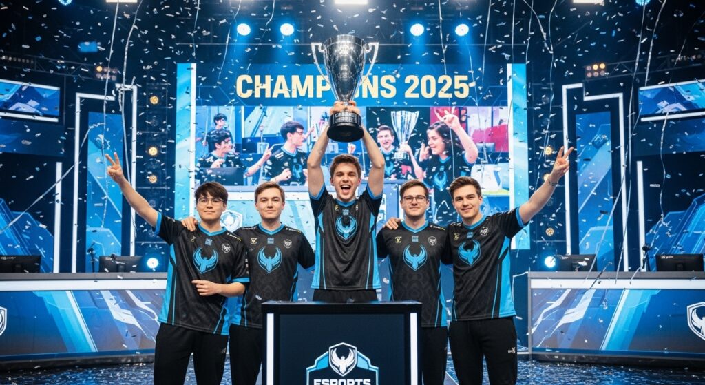 esports team posing after tournament win 2025